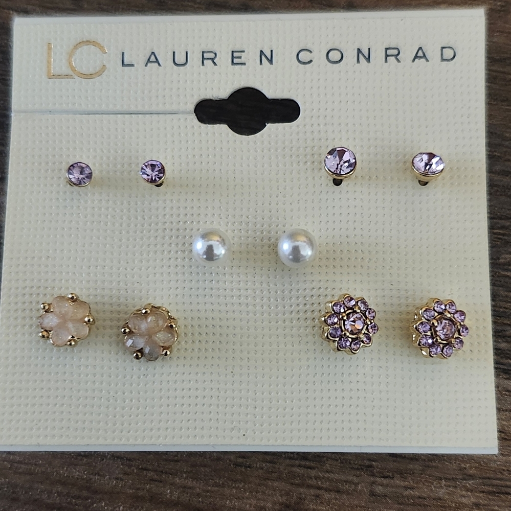 LC Lauren Conrad Purple and Gold Earring Set